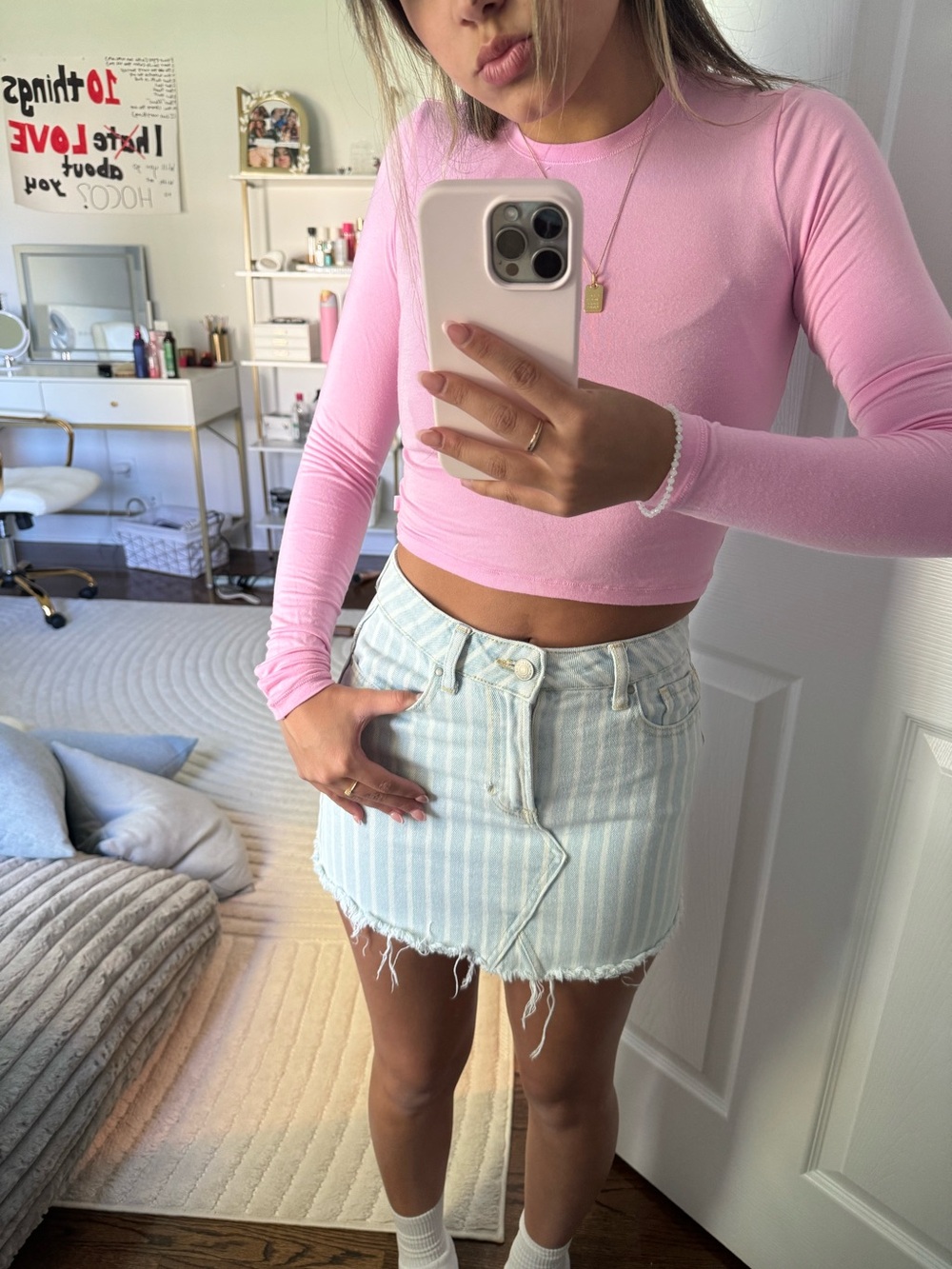 PacSun Blue and White Striped Denim Mini Skirt